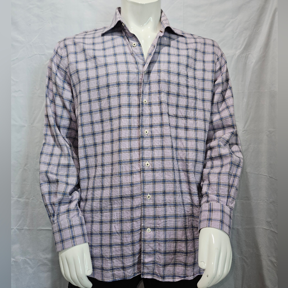 Peter Millar Men’s Long Sleeve Button Down Purple  Blue Plaid XL